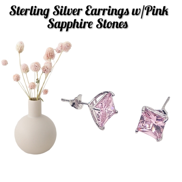 Jewelry - Sterling Silver Earrings with Created Pink Sapphire Stones